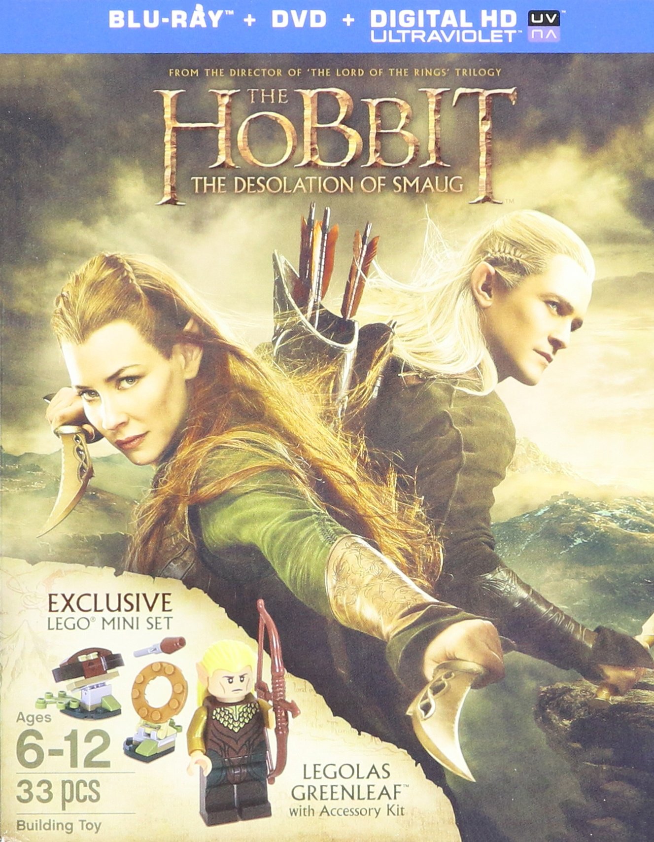 The Hobbit Desolation of Smaug Blu-ray DVD Digital HD Includes Exclusive Lego 33 Pc Miniset featuring Legolas Greenleaf