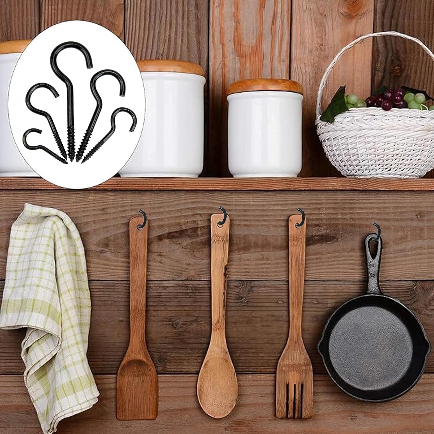 125 Pieces of Screw Cup Hook Set 5 Sizes Ceiling Small Hooks Wardrobe Decoration Hanging Accessories for Hanging Outdoor or Indoor use (0.98" 1.41" 1.57" 1.96" 2.36") (Black) - Image 6