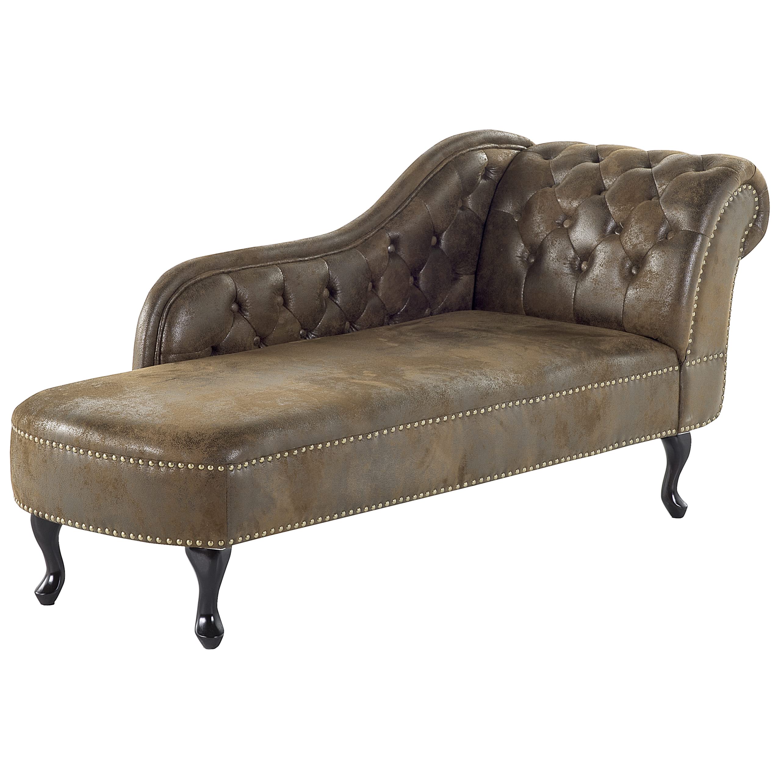 Chaise Longue Côté Droit Méridienne en Cuir PU Imitation Daim Marron Chic Nimes
