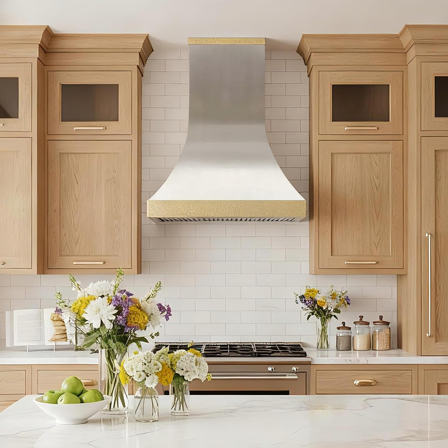 SINDA Classic Hammered Stainless Steel Range Hood with High Airflow Cenrtifugal Blower, Stainless Steel Vent with Liner and Internal Motor, Baffle Filter, SRHR35303924W, 30"W x24"D x39"H, Wall Mount
