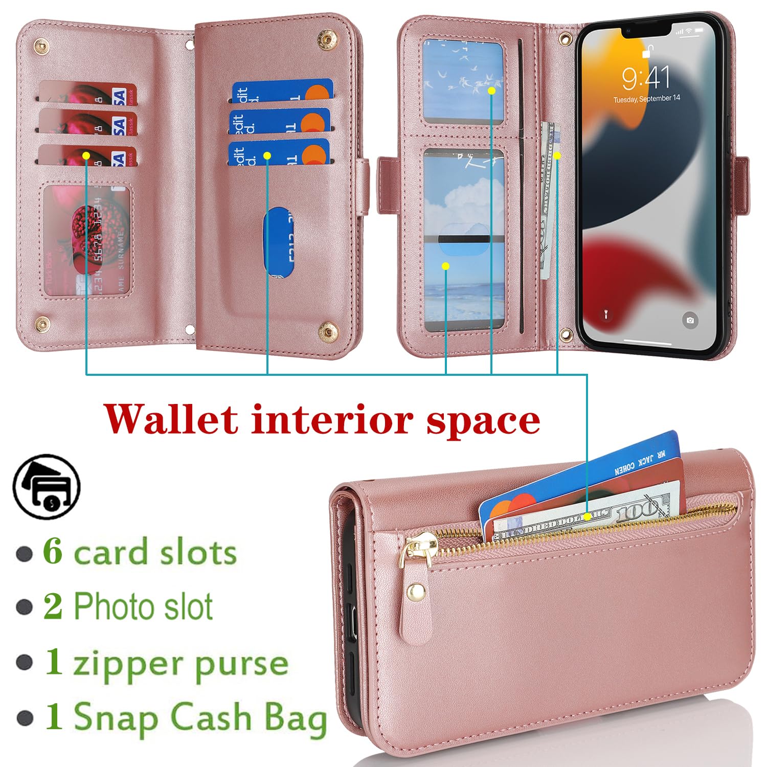 SailorTech for iPhone 13 Pro Max Phone Case Wallet with Card Holder for Women iPhone 13 Pro Max Wallet Case with Credit Card Slots Flip Case Zipper Shockproof Case for Men - Image 2