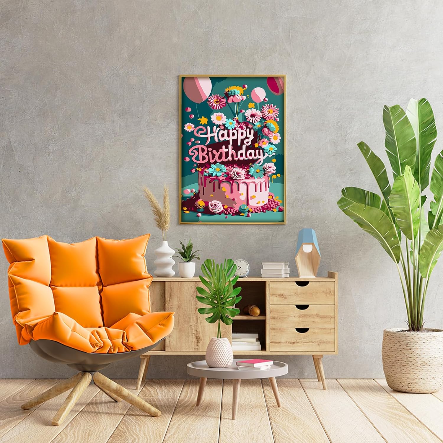 BUTMUOE Paint by Numbers Kit for Adults with Frame, DIY Happy Birthday Acrylic Oil Painting Kits for Kids and Adults Beginner on Canvas for Gift Home Wall Decor 10.24 x 14.17 Inch