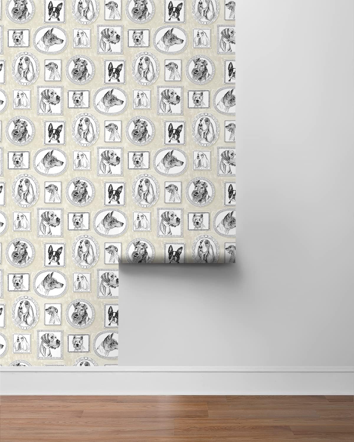 Surface Style - Peel and Stick Wallpaper, Contemporary Wallpaper for Bedroom, Dorm Room Essentials, Self Adhesive, Vinyl, 30.75 Sq Ft Coverage (Pup Portraits Collection, Linen)