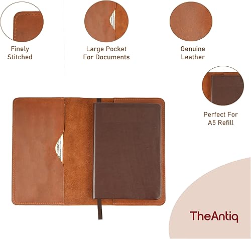 Miniatura 3 de Funda de cuero tamaño A5, funda de diario recargable para Moleskine grande, funda de cuero hecha a mano para cuaderno, cubierta de diario A5, tamaño