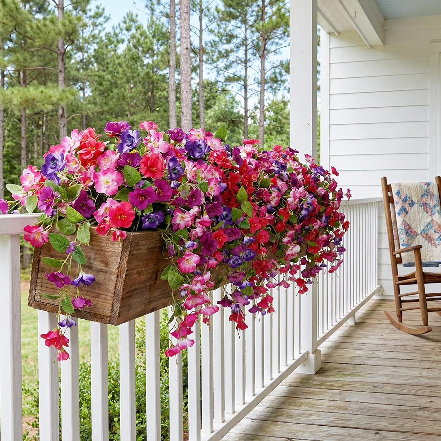 6Pcs Artificial Hibiscus Fake Hanging Flowers, Silk Faux Flowers for Outdoor Planters, UV Resistant Artificial Outdoor Plants for Hanging Baskets, Porches, Patios Decorations (Purple + Red+Pink)