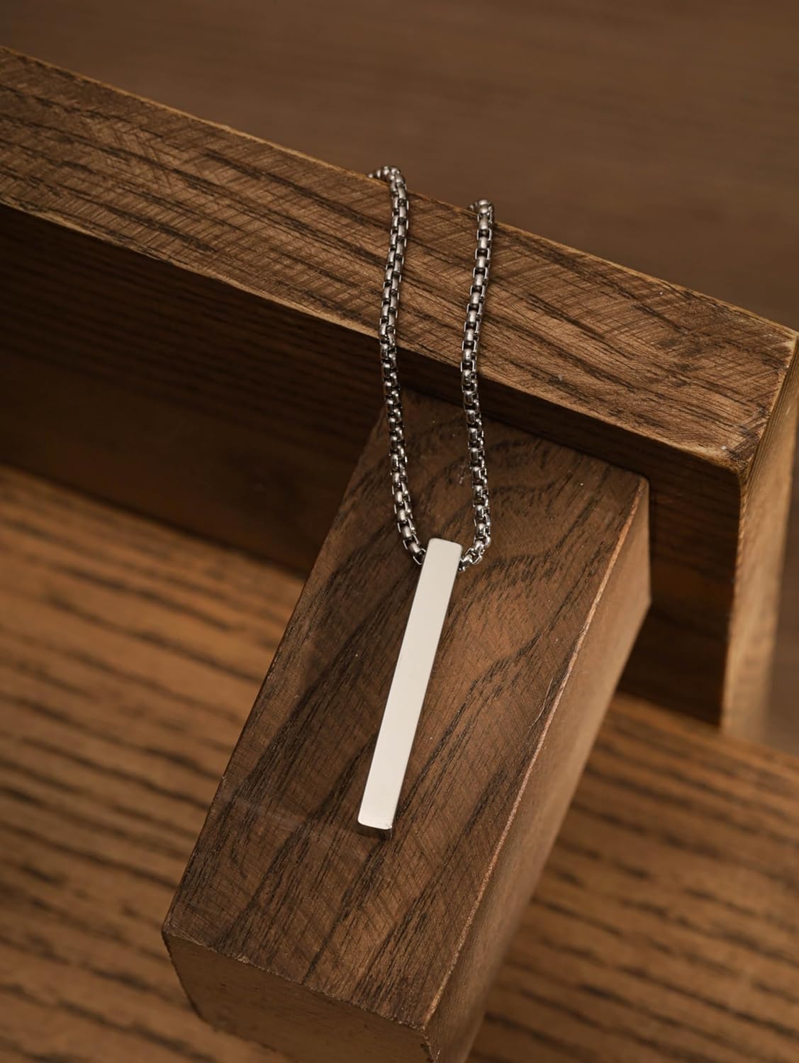 HAQUIL Stainless Steel Simple Minimalist Vertical Bar Pendant Necklace, Box Chain, Jewelry Gift for Men and Women - Image 2