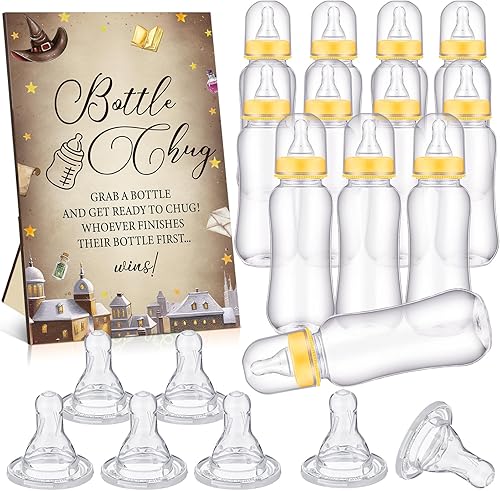 Vista 22 de TrelaCo Safari Cool Baby Shower Games Bottle Chug Sign Wooden Jungle Animals Set de regalo para revelación de género suministros de fiesta y 12 Verde