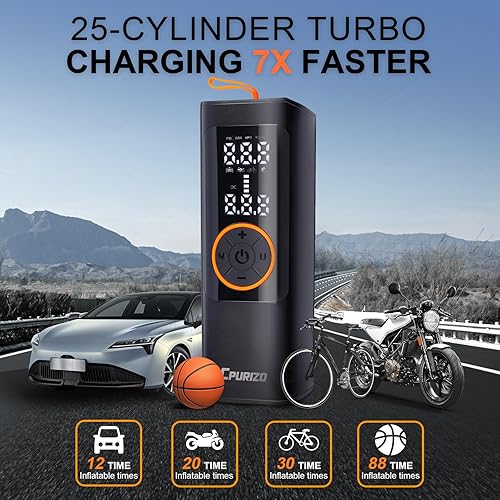 Miniatura 3 de Inflador de neumáticos portátil 7 veces más rápido, bomba de aire digital de 15000 mAh y 150 PSI para neumáticos de automóvil, bomba de aire