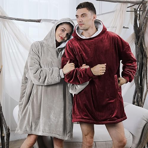 Miniatura 8 de AmyHomie - Sudadera tipo manta con capucha de Sherpa, tamaño grande, manta con bolsillos para adultos, niños y adolescentes