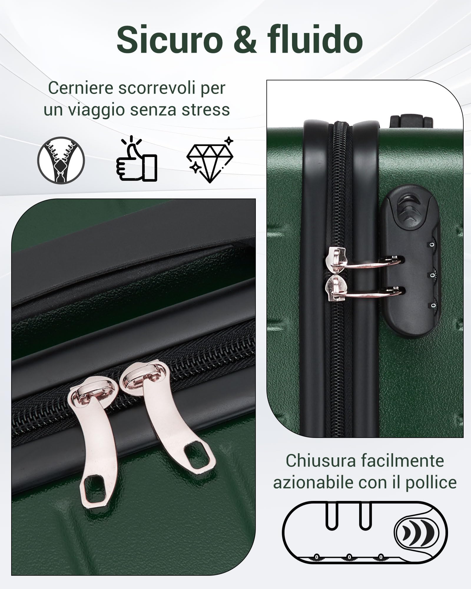 Bagaglio da Stiva Media, Valigia da Viaggio Trolley Rigida Ryanair Cabina con 4 Spinner Ruote con Lucchetto in ABS+PC