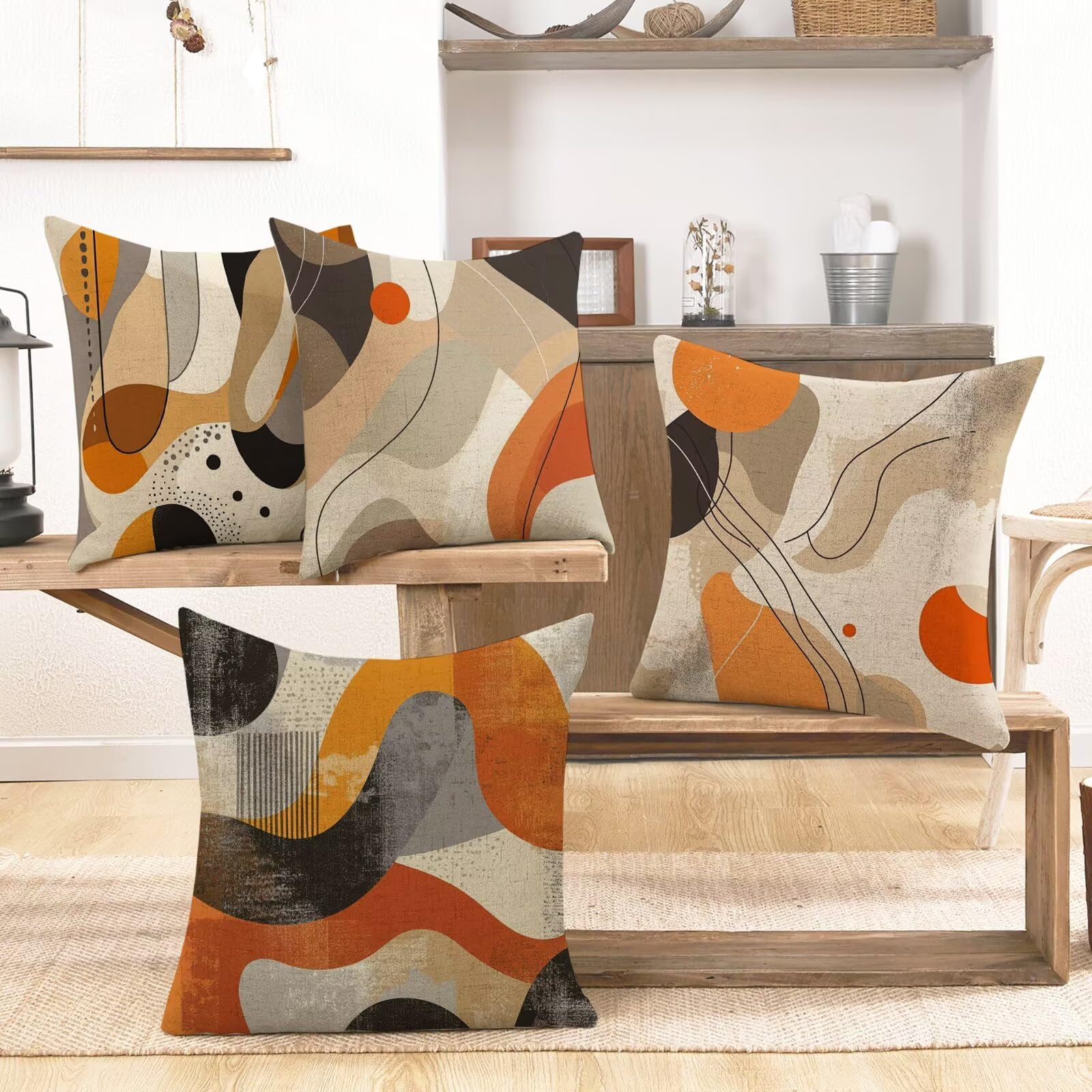 Outdoor Kissen Wasserdichter Kissenbezug 65x65 cm, 4er Set Braun Dekokissen Weich Kissenhülle Sofa Kissen Braun Kissenbezüge Quadrat Zierkissenbezüge für Couch Terrassen Deko Gartenmöbel Balkon f879