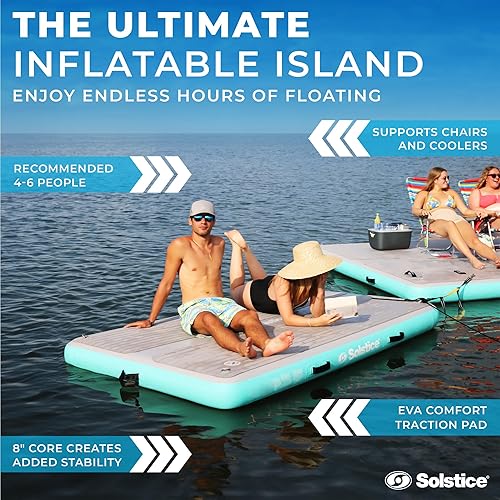 Miniatura 3 de SOLSTICE Plataforma de muelle inflable flotante original de lujo de 8 x 5 pies, flotador para lago, barco, piscina, océano con almohadilla
