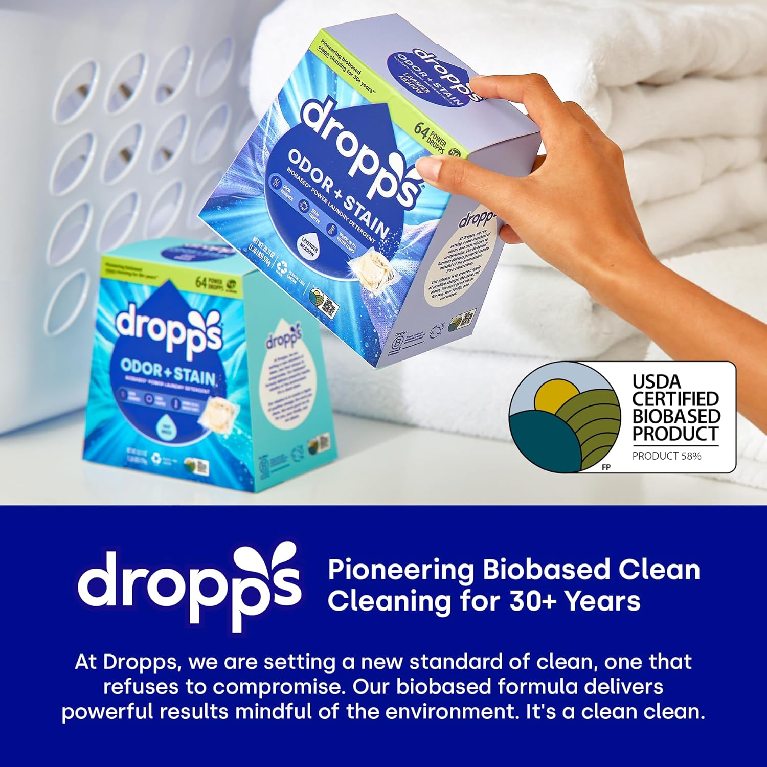 Dropps Odor & Stain Laundry Detergent Pods, Crisp Breeze (140 Count) - Powerful Laundry Pods | Complete Clean Laundry Soap | Fights Odors & Stains | Clean Ingredients | Plastic Free Packaging