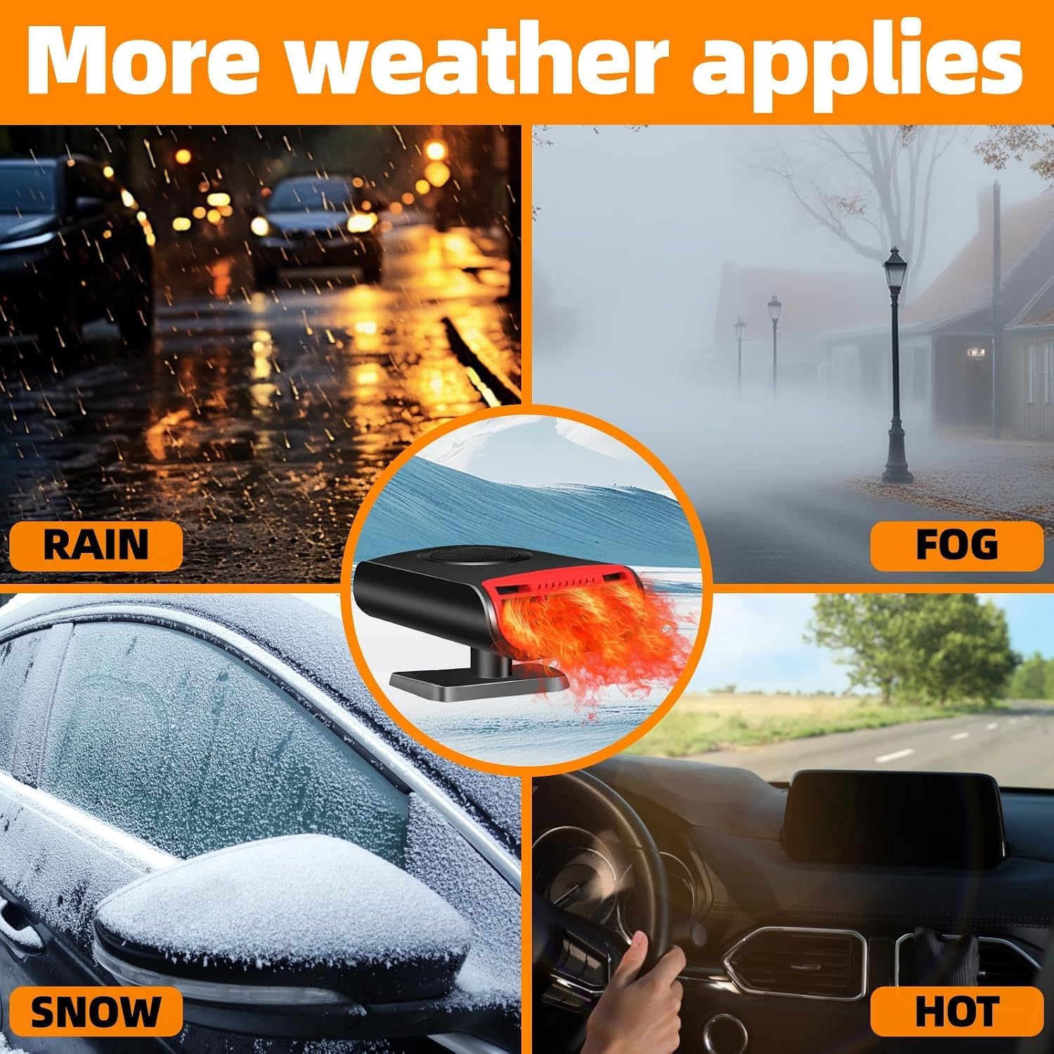 Car Heater, 12V 150W 2-in-1 Defroster Defogger, Portable Heating and Cooling Fan for Windshield, Plug in Cigarette Lighter for Car, Vehicle, Truck, Van