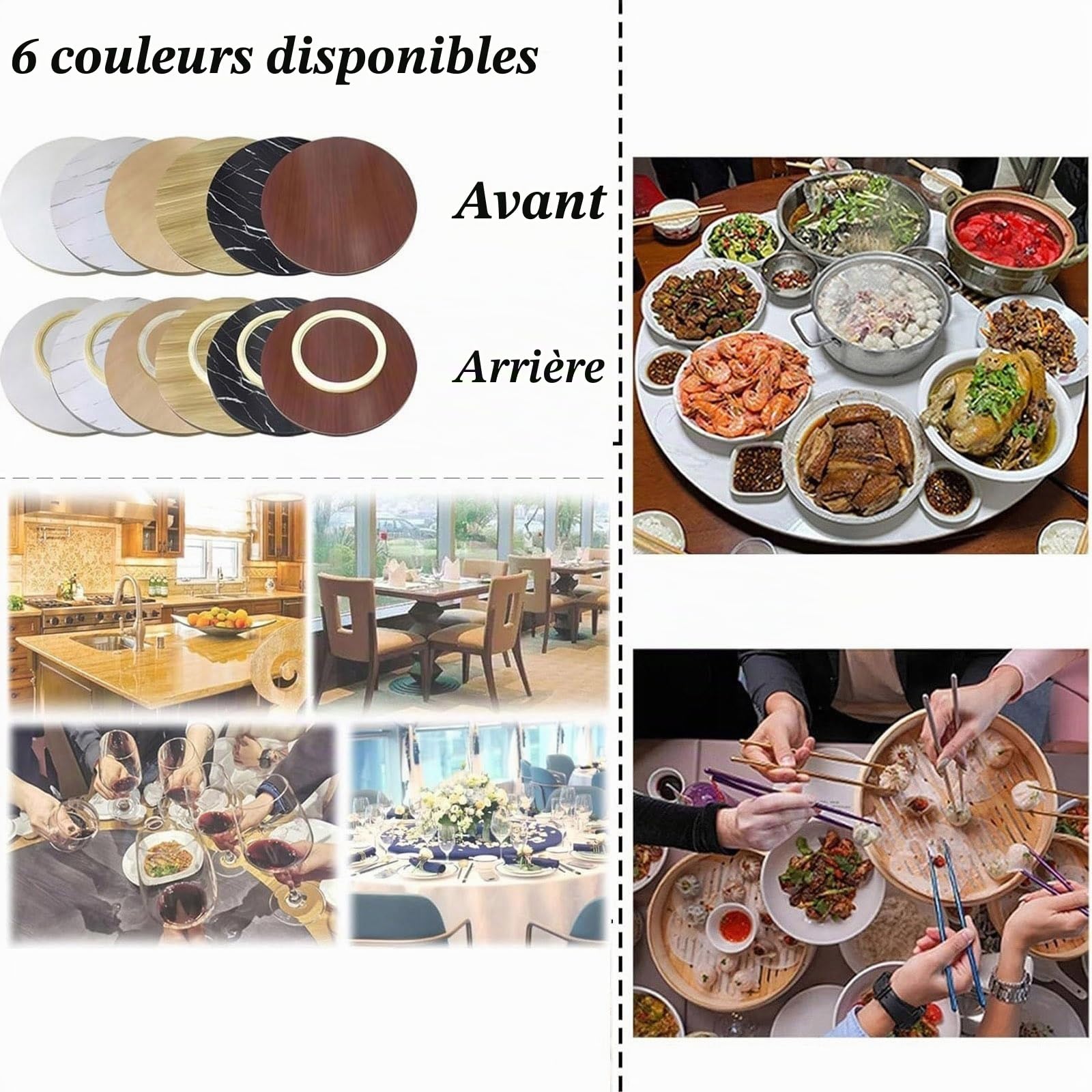 Plateau De Service Rotatif Lazy Susan En Bois Rond, Ø 50cm 60cm 70cm 80cm 90cm Grand Plateau Tournante Pour Table À Manger, Assiette De Service 360° Rotative, Avec Roulement Silencieux(Wood,Ø60cm)
