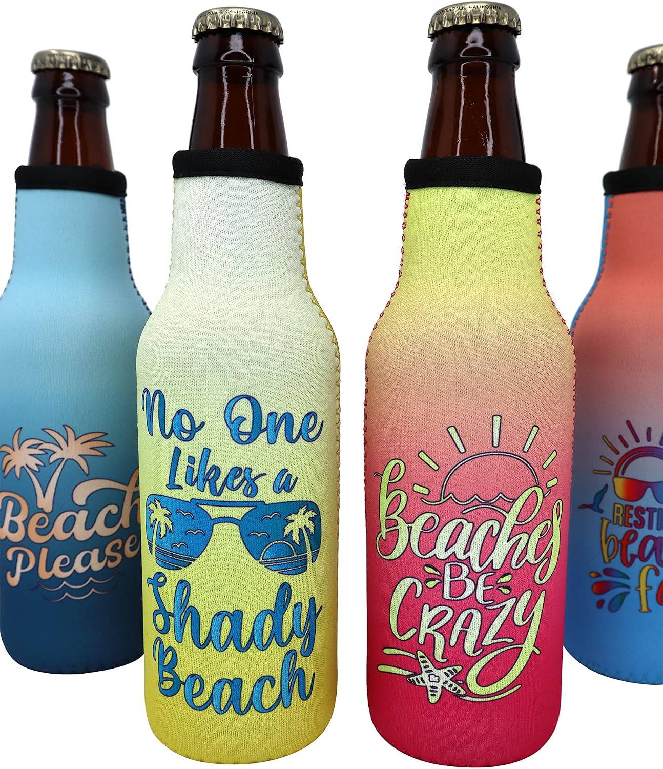 Beach Coolers Gifts for Women - Essential Beach Accessories for Vacation, Beach Themed Small Gifts for Women, 12 oz Bottle Coolers w Zipper and Built-In Removable Opener,Insulated Bottle Cooler Sleeve image 4