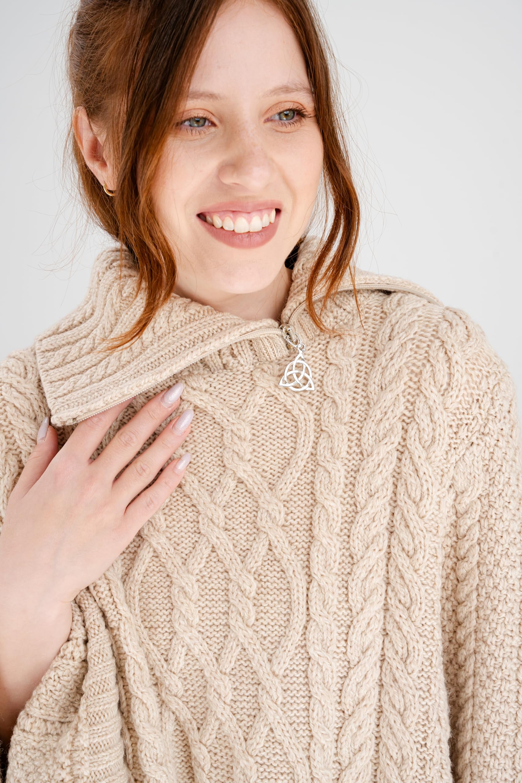 SAOL Ireland - Poncho 100 % de lana merino con cremallera y cuello redondo para mujer