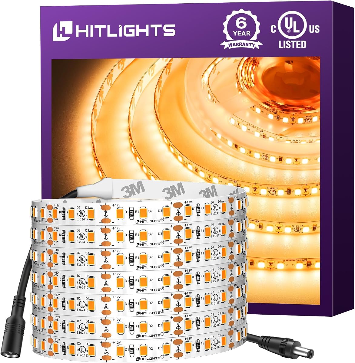 LED Strip Lights Warm White 2700K, 12V 16.4ft, UL Listed | 600 LEDs, 300Lm/ft, CRI90+, IP30, High Density, Dimmable Tape Lighting for Home Kitchen Cabinet, Power Source Not Included