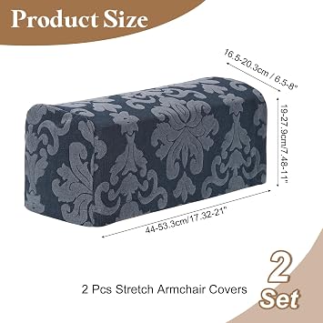 sourcing map 2Pcs Stretch Armrest Covers, Polyester Vintage Jacquard Soft Couch Arm Slipcovers Anti-Slip Furniture Protector for Chairs Couch Sofa Recliner, Gray