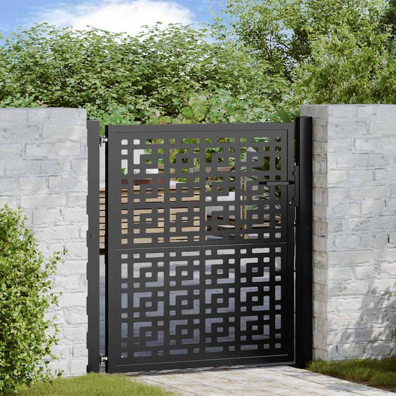 Stahl Gartentor mit Schließsystem, schwarz, 110x106cm, für Terrassen und Einfahrten - Stabiles und Elegantes Design