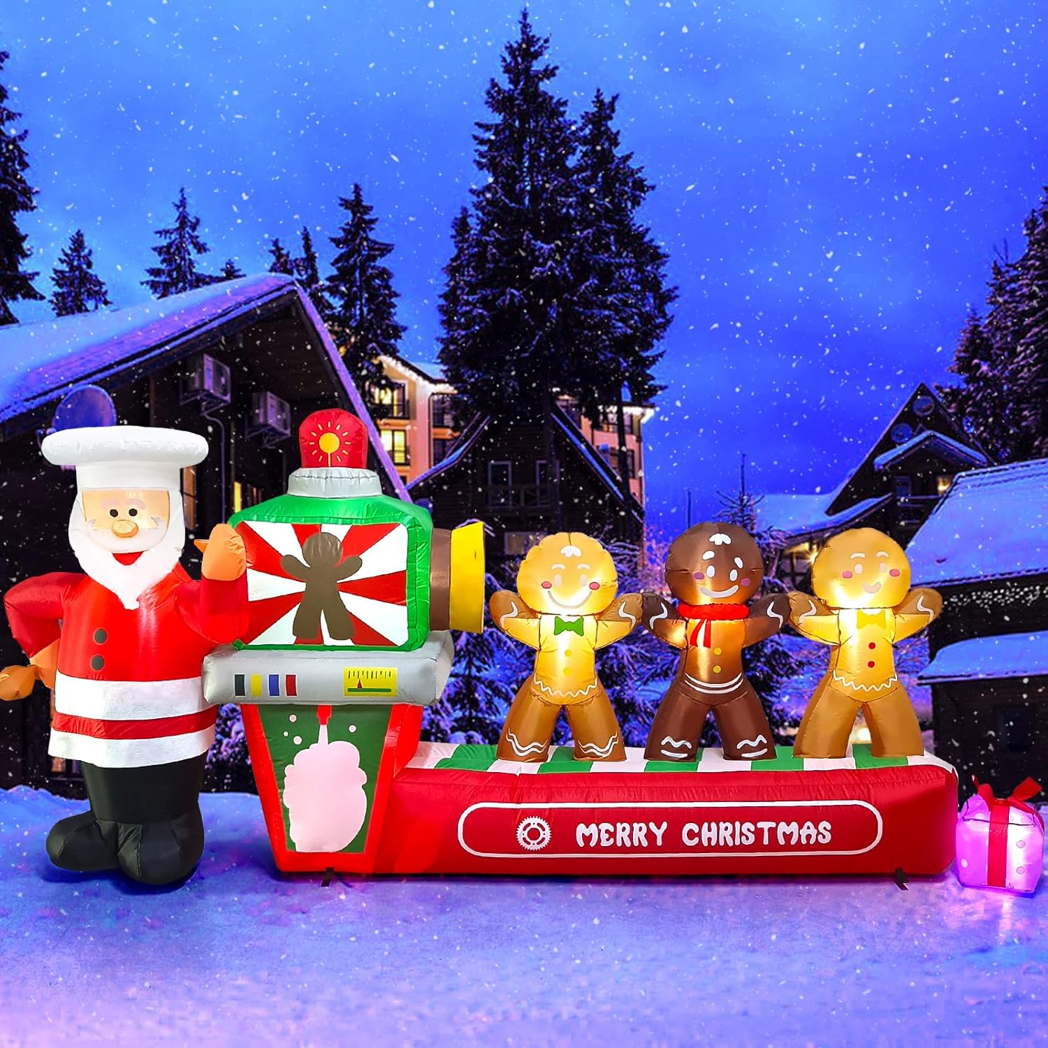 TOROKOM 10FT Long Christmas Inflatable Decoration Santa Claus with Gingerbread Man,Merry Christmas Blow Up Yard Decoration with Build-in LED Light Xmas Inflatable for Garden Lawn Indoor Outdoor Decors