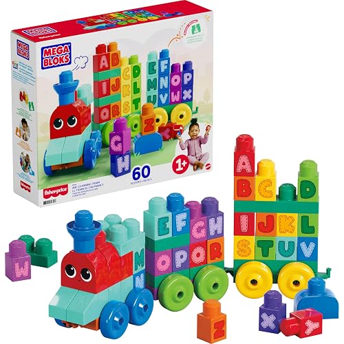 Mega Bloks First Builders Toddler Building Blocks Toy Set, ABC Learning Train with 60 Pieces, Ages 1+ Years