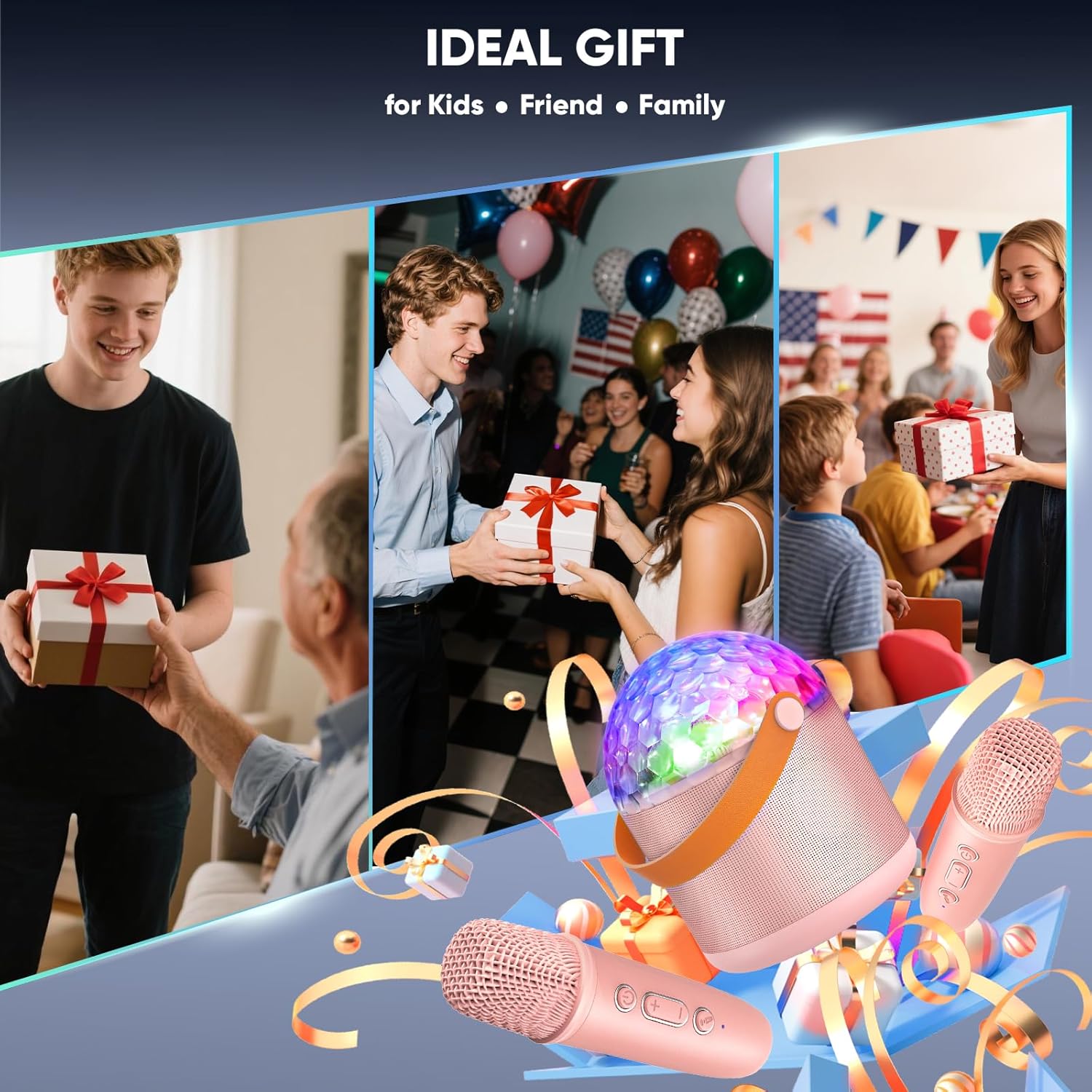 Karaoke Machine with Disco LED Lights for Adults Kids, Portable Bluetooth Speaker with 2 Wireless Microphone Toys Gifts for Girls Boys Birthday Family Home Party - Image 7