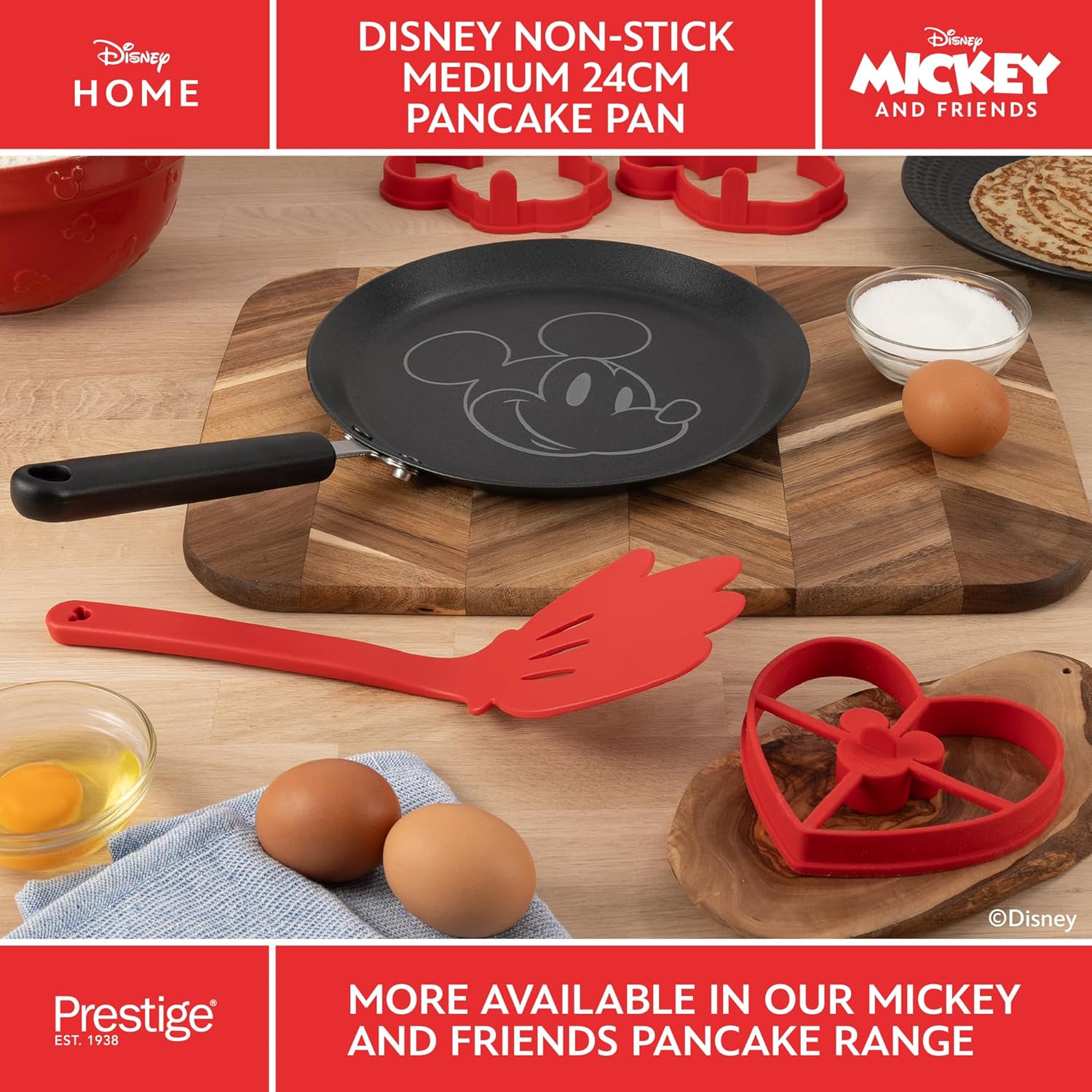 Prestige Disney Induction Pancake Pan: 24cm Non Stick Pancake Pan with Mickey Inspired Design, Dishwasher Safe, Grey
