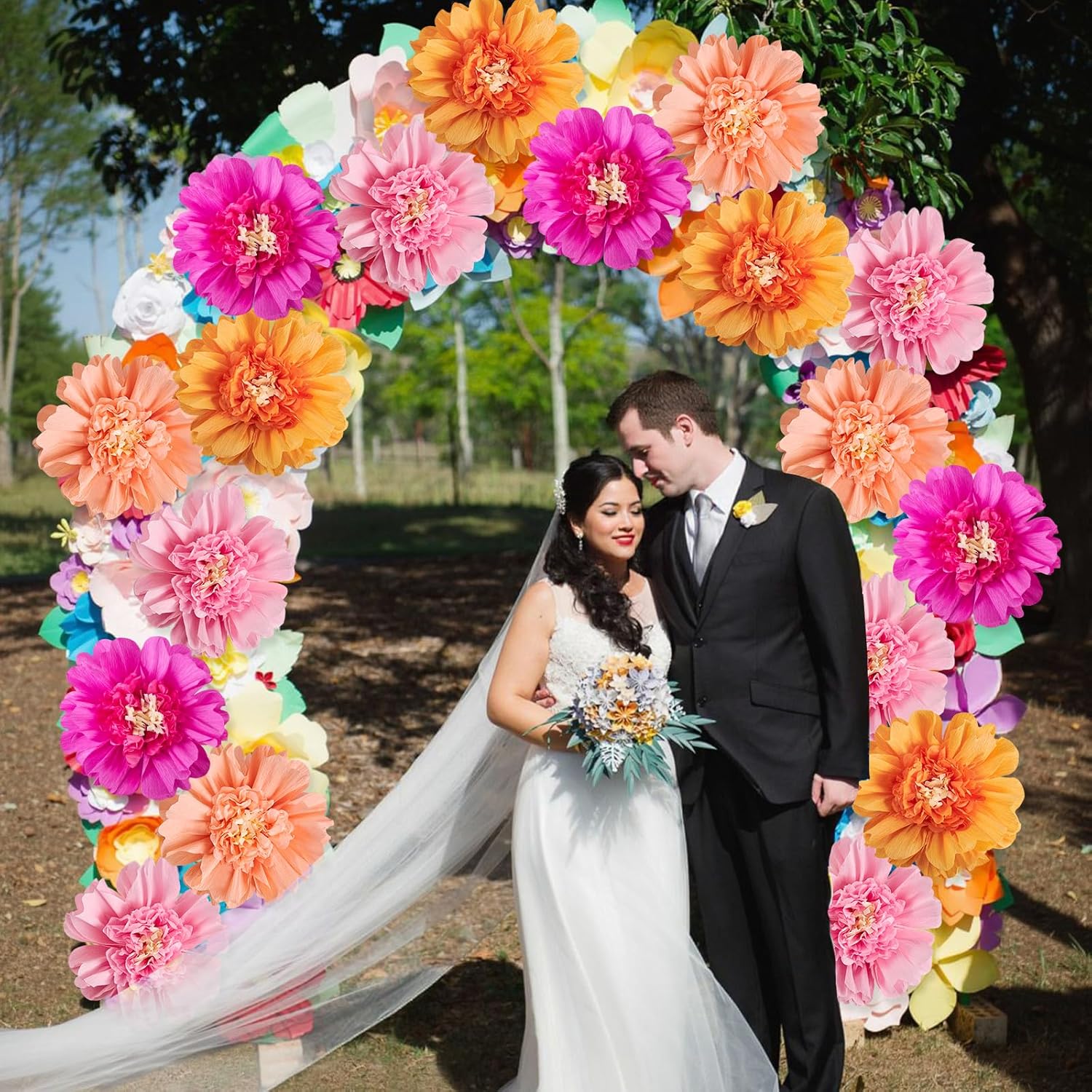 6PCS Tissue Paper Flowers，12 Inches Colorful Giant Crepe Paper Flowers Decorations for Wall,Large Flowers for Wedding Birthday BabyShower Party Bulletin Board Home Decor Supplies