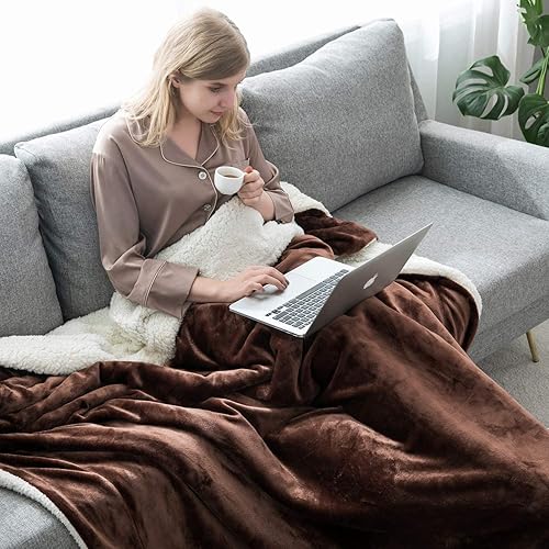 Miniatura 3 de IR Imperial Rooms Manta de Vellón Sherpa Tipo Throw Tamaño Individual para Sofá - Mantas Gruesas, Cálidas y Esponjosas para Invierno, Manta