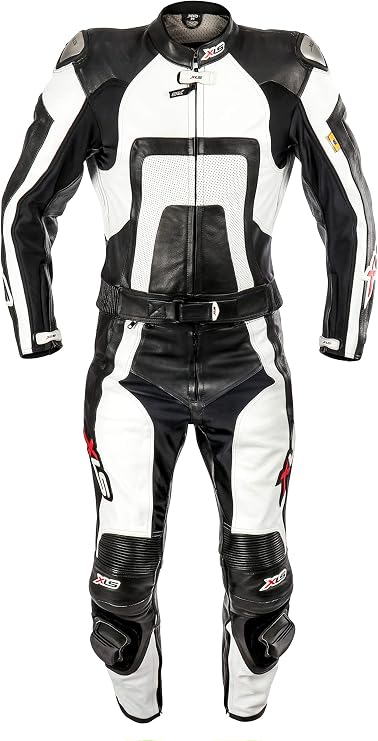 XLS Leather Suit Two-Piece Motorcycle Suit Black White 2-Piece (50)