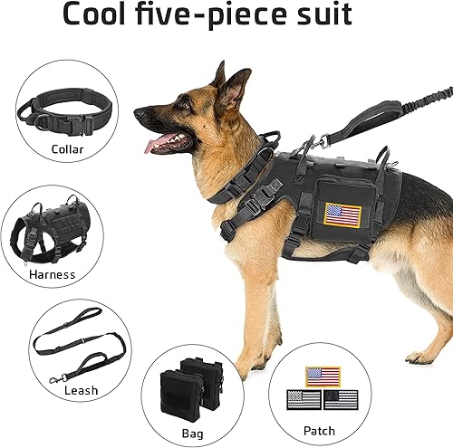 Miniatura 2 de Forestpaw Arnés táctico para perro y collar de entrenamiento de fácil control con correa elástica para perro, arnés militar para perro con mochila
