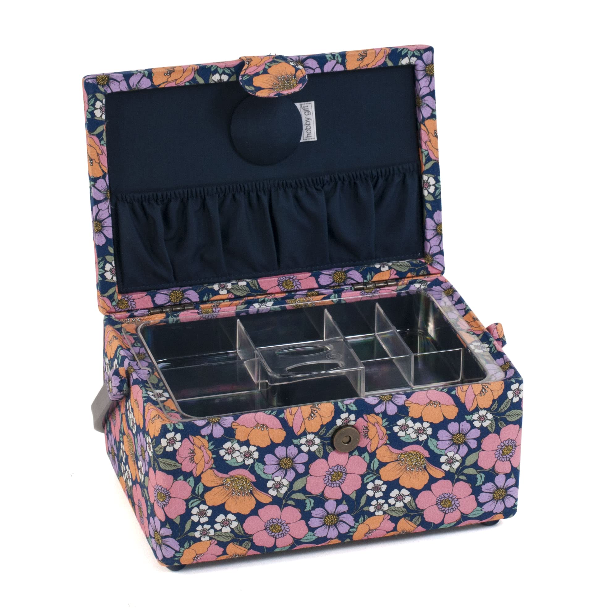 Hobby Gift, Caja de almacenamiento de costura media, tapa bordada, madera/tela, serenata de jardín