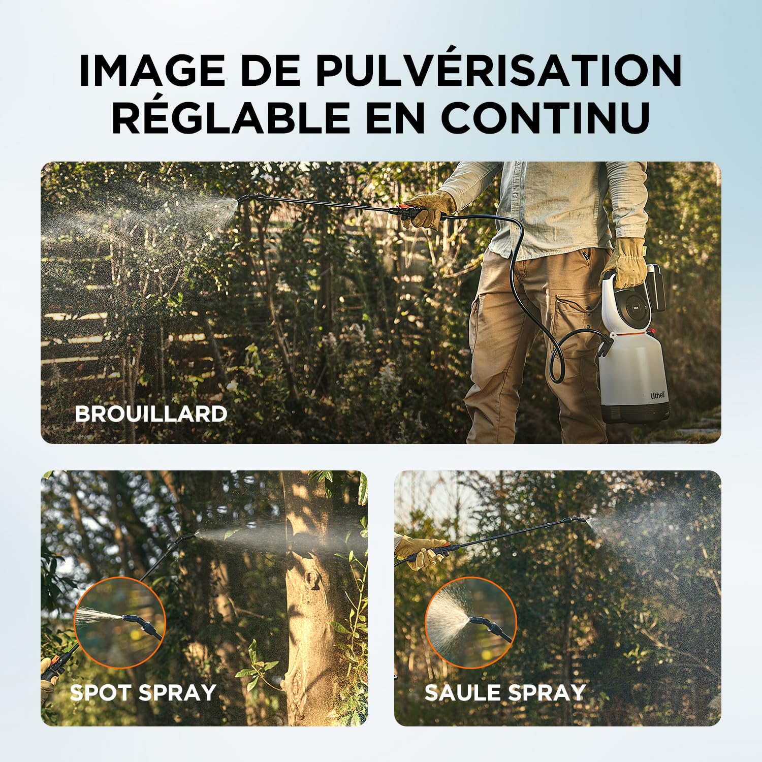 Litheli Pulvérisateur à Pression 5 litres, sans Fil, 26 PSI, pulvérisateur sur Batterie 20 V pour la Maison, Le Jardin, Le Nettoyage des véhicules, Le Nettoyage des Tapis (Blanc)