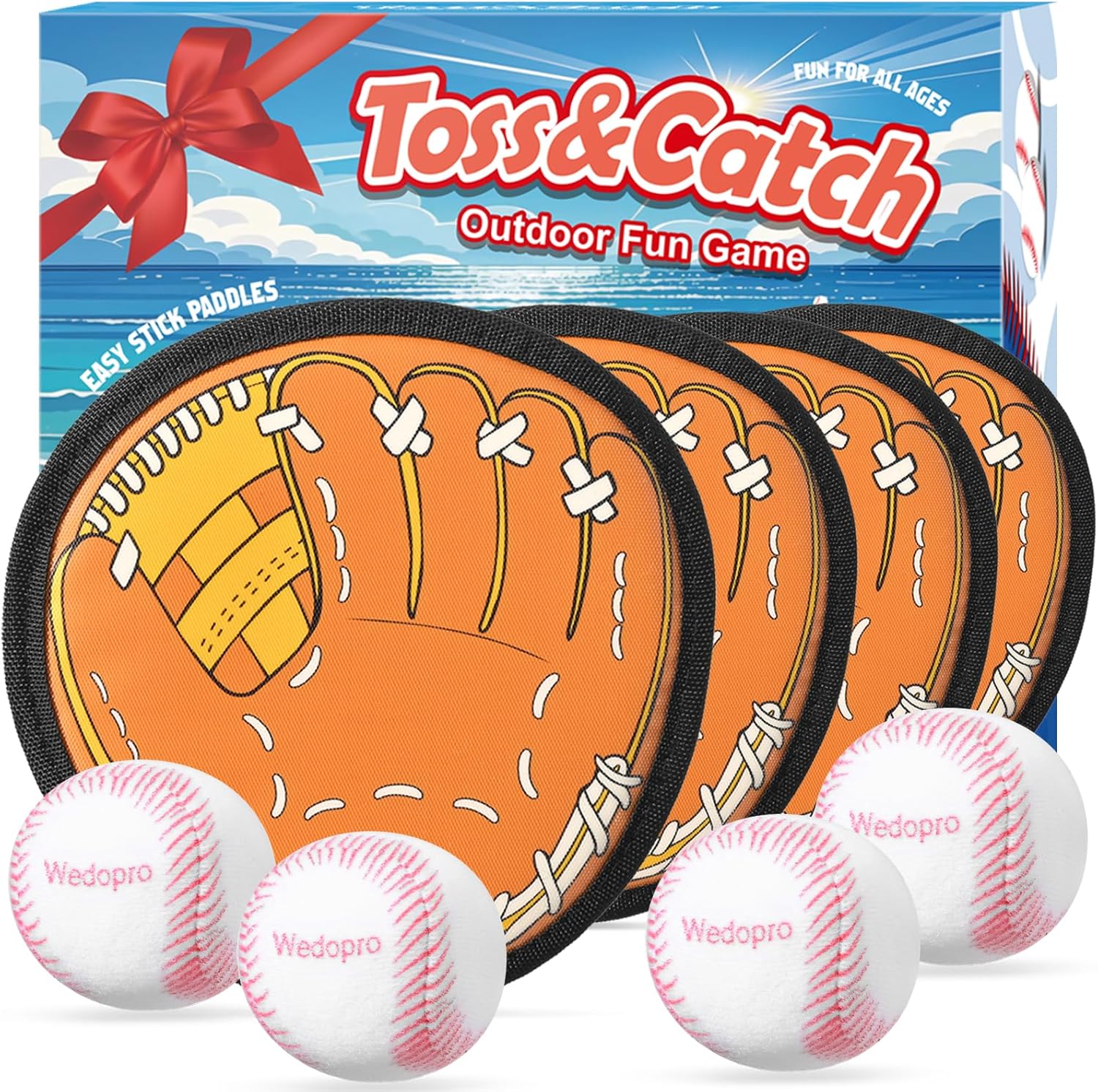Toss and Catch Ball Game, Kids Toddler Baseball Glove & Catch Ball Toys, Kids Outdoor Games for Family, Toys for Beach Pool Yard Outside, Birthday Gift for Ages 3 4 5 6 7 8-12 (Brown 4 Pcak)