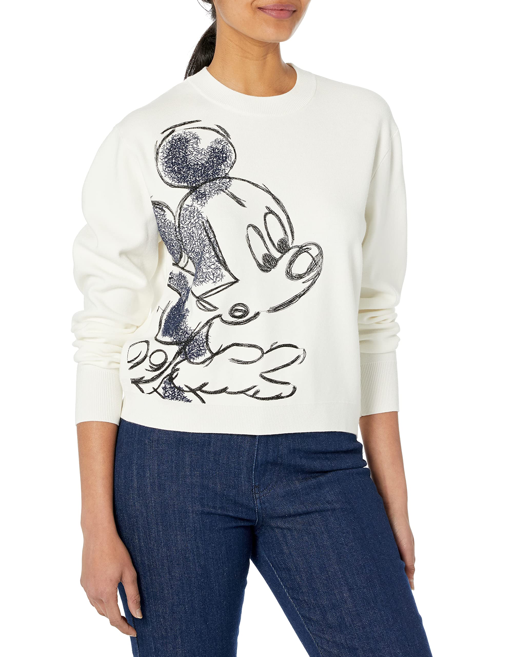Desigual Damen Weiß Women's Jers_mickey 1001 Sweatshirt, White, L