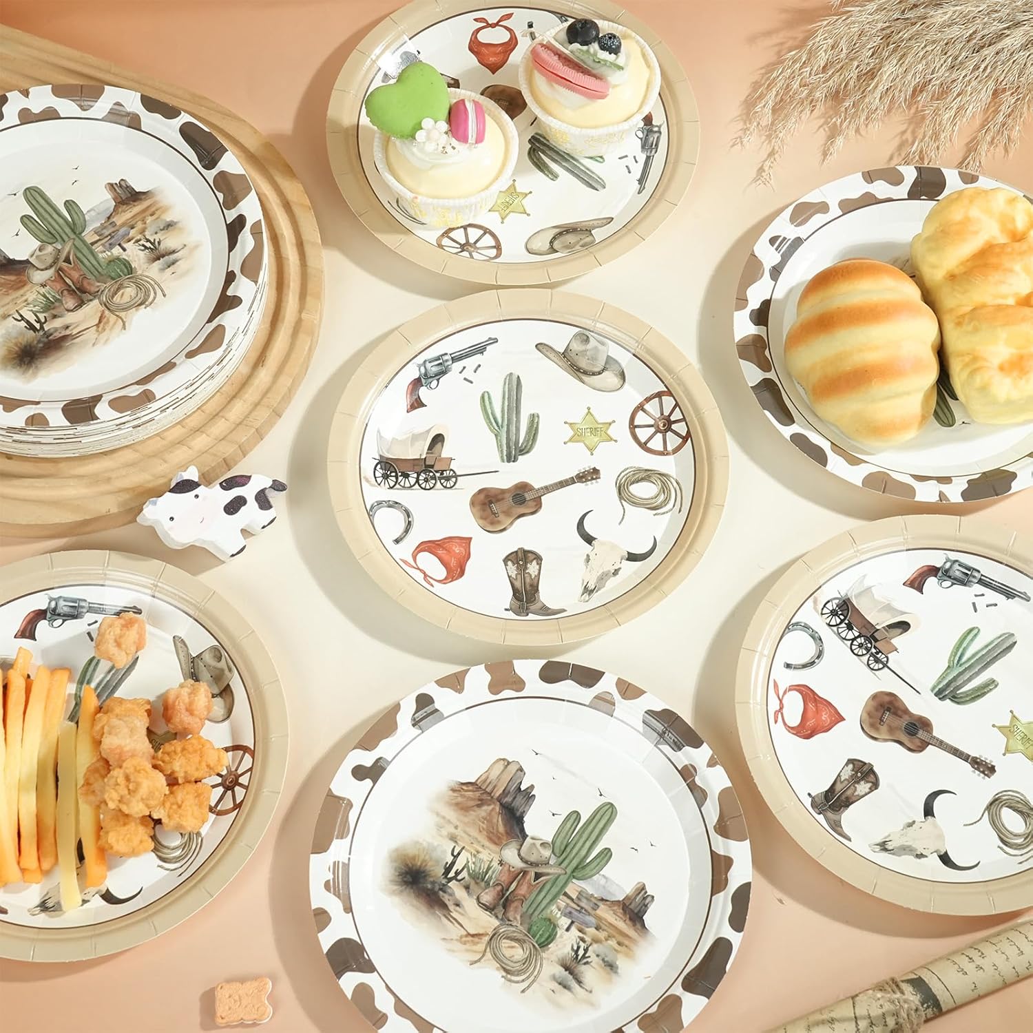 50Pcs Western Cowboy Paper Plates Watercolor Western Party Supplies 7inch Wild West Disposable Dinner Rodeo Dessert Plates Cowboy Party Decorations for Wild West Rodeo Birthday Baby Shower Decorations - Image 4