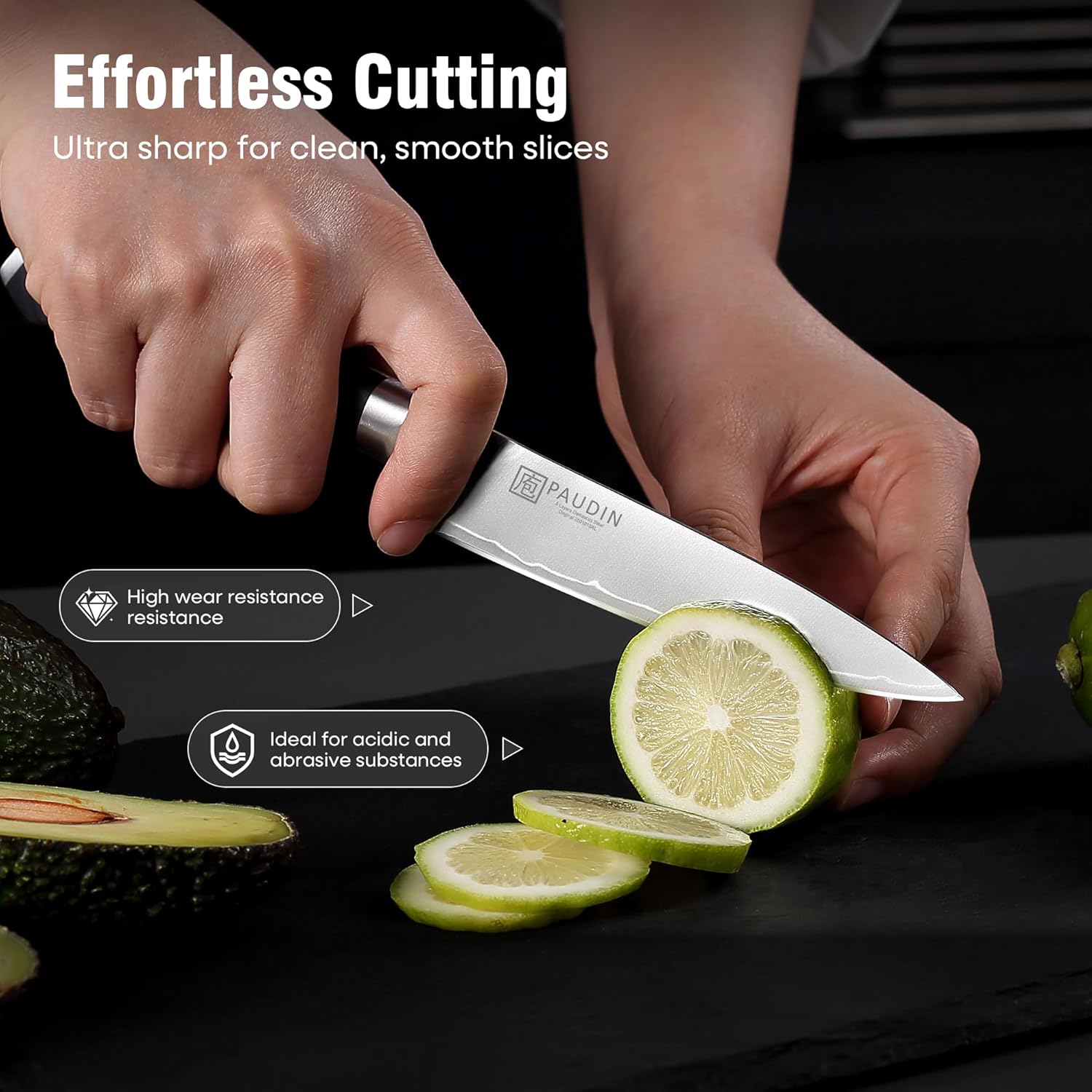 PAUDIN Kitchen Knife Set, 4 Pieces Chef Knife Set, High Carbon Stainless Steel Knife Set, Ultra-Sharp Knives Set for Kitchen with Ergonomic Wooden Handle, Gifts for Men and Women - Image 2