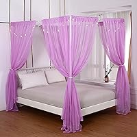 Vista 14 de Akiky Cortinas de Cama con Dosel con Luces de 4 Postes Esquineros para Adultos y Niñas, Cortinas de Cama con Red de Arcoíris - 8 Paneles