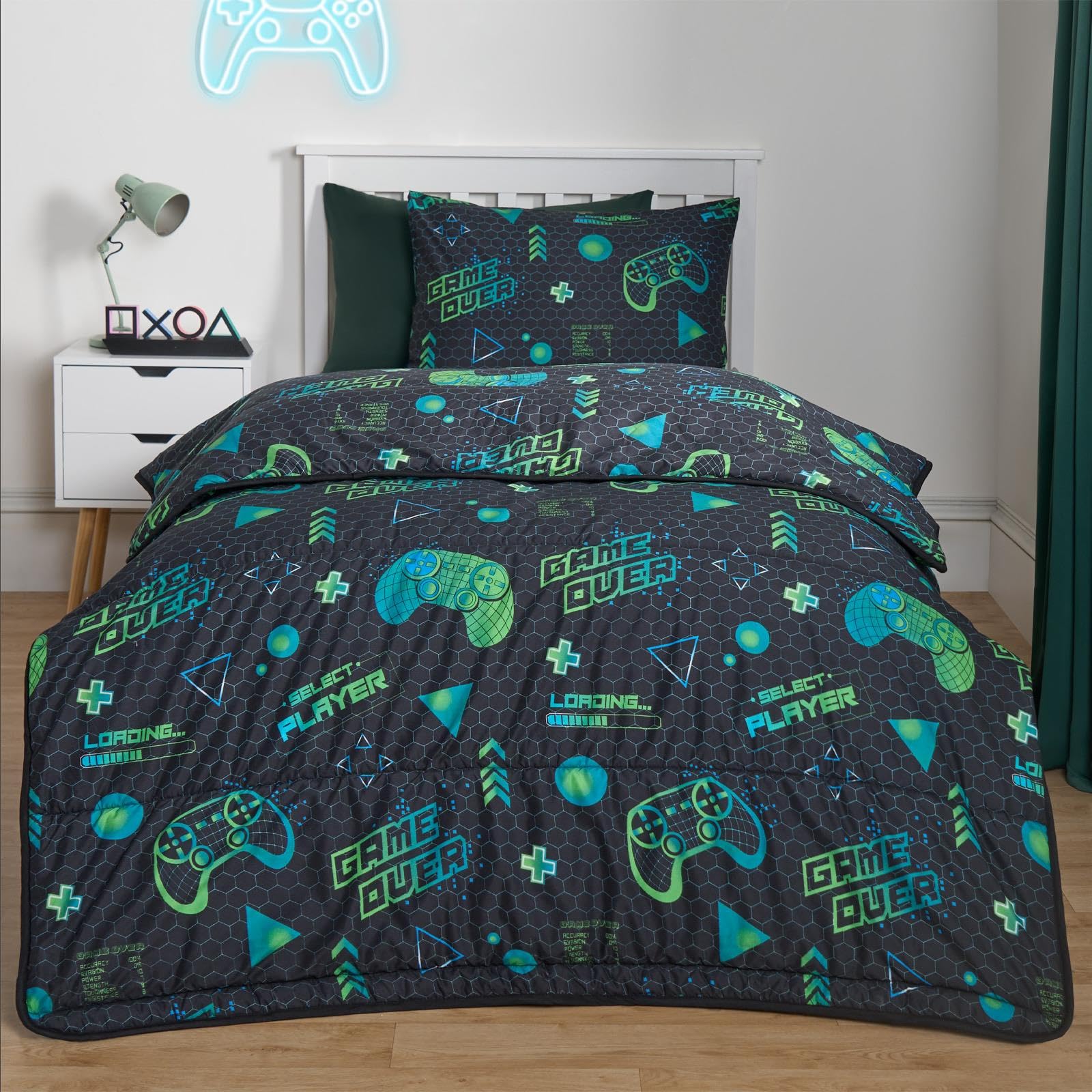 OHS Kids Coverless Duvet Double, 10.5 Tog Gaming Duvet & Pillowcases, Black — image 1