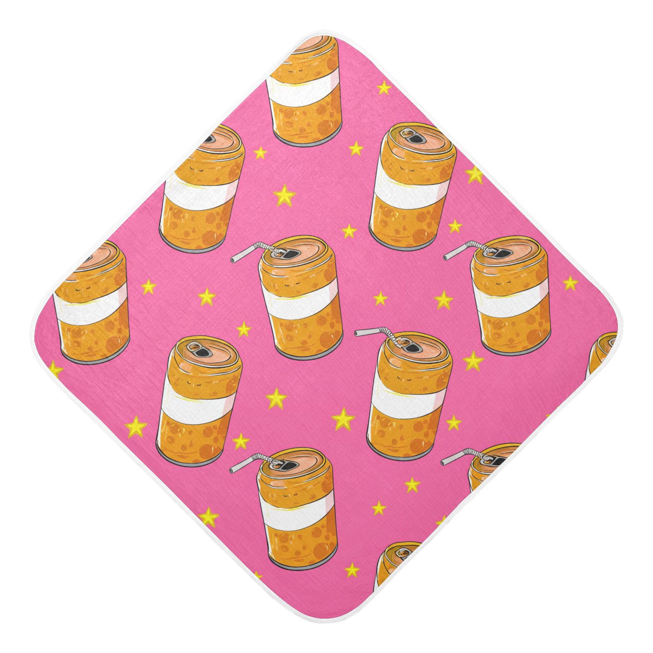 Kigai Baby Hooded Towel Absorbent Baby Bath Shower Towel with Hood for Newborn Boys Girls Babies Infant Toddler (Orange Soda Cans 30 x 30 in)