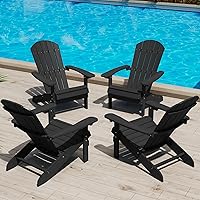 Vista 30 de YEFU Silla Adirondack Resistente a la Intemperie: Sillas Adirondack de Plástico - Sillas de Patio con Portavasos y Textura de Madera - Silla