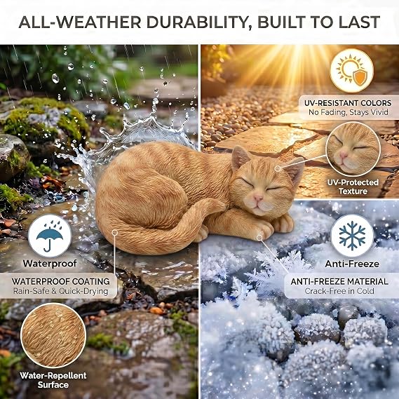 Tabby Sleep Cat Statues Outdoor Decorative, Cat Memorial Statue for Yard Lawn Patio Porch, Garden Pet Grave Marker Figures, 9.44 L x 6.29 W x 4.33 H