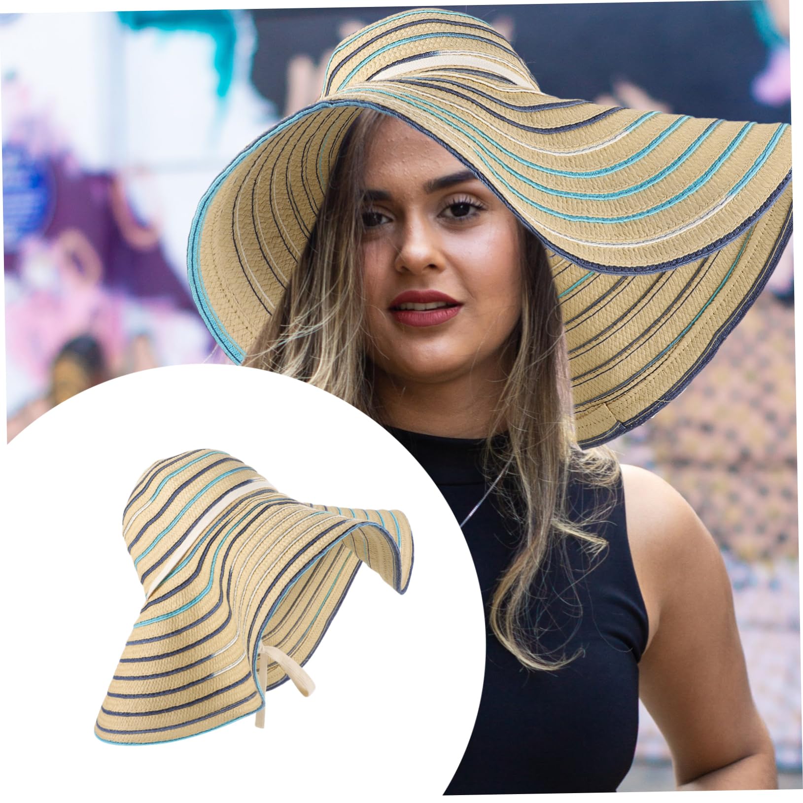 CALLARON Cappello da Spiaggia da Donna in Paglia, Visiera 17cm Pieghevole | Protezione Solare Intrecciato, Leggero e Portatile, Atmosfera Estiva, per Viaggio e Fotografia