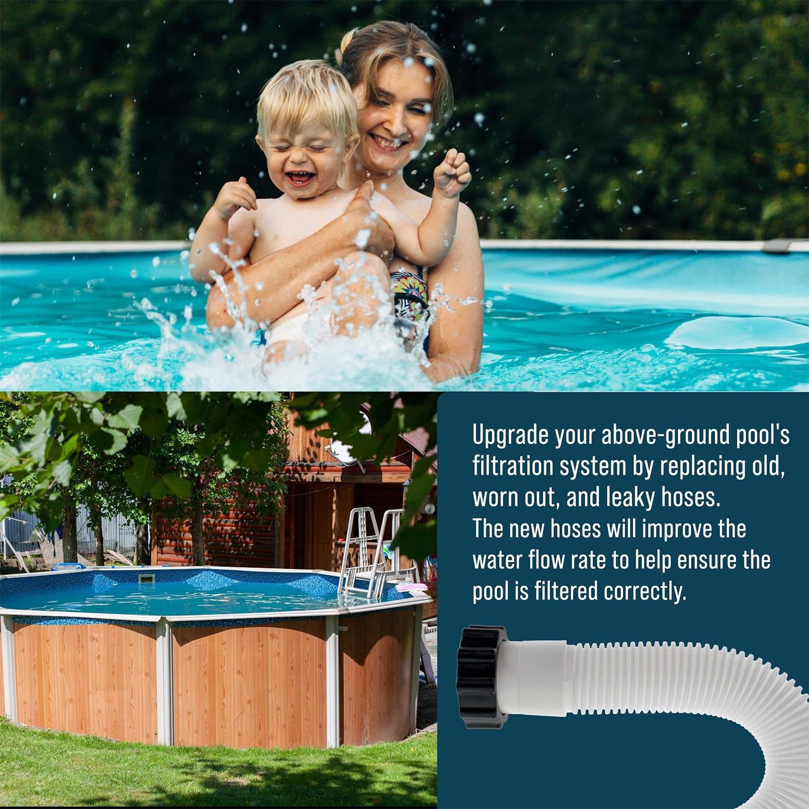 Tubo per pompa per piscina – Accessorio di ricambio per filtro, PVC da 1,5 pollici | Tubo di filtrazione della sabbia robusto e resistente all'acqua di mare, tubo di flessibile ad alta