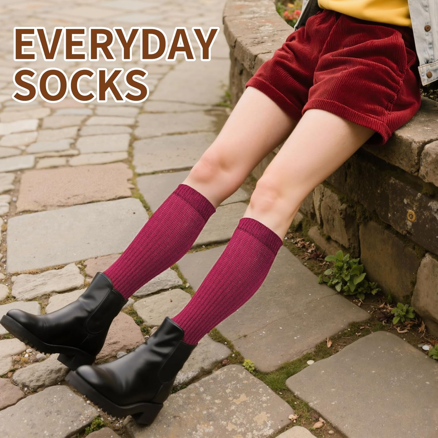 Slouchy Boot Socks for Women, Soft Knit Scrunch Knee High Long Socks 4 Pairs 6-12 - Image 5