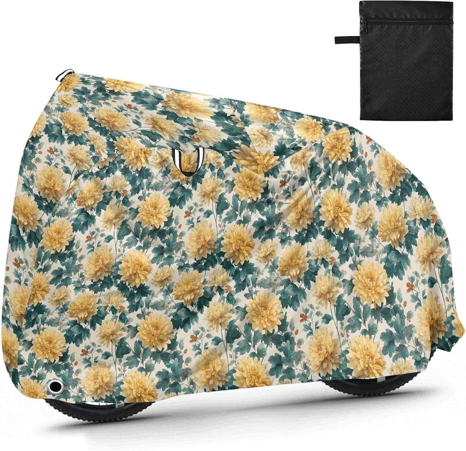 Marigold Watercolor Dark Green Exercise Bike Cover Uv Resistant Motorcycle Cover Bikes Storage