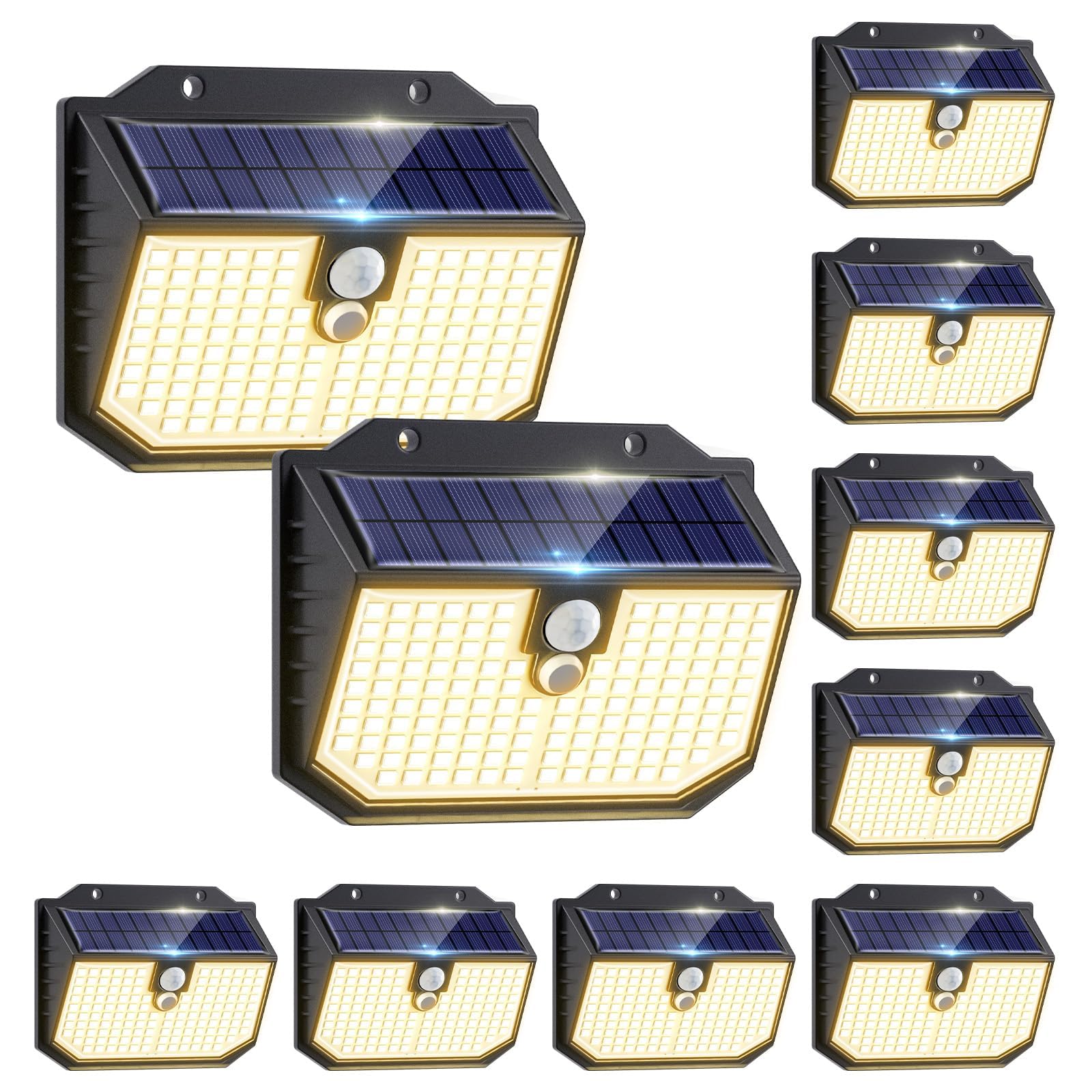 nipify 10 Pack Solar Security Lights,Upgraded 3000K Warm Outdoor Solar Light, Solar Lights Outdoor Garden with 3 Modes Motion Sensor,IP65 Waterproof Solar Wall Light for Fence Front Door Yard