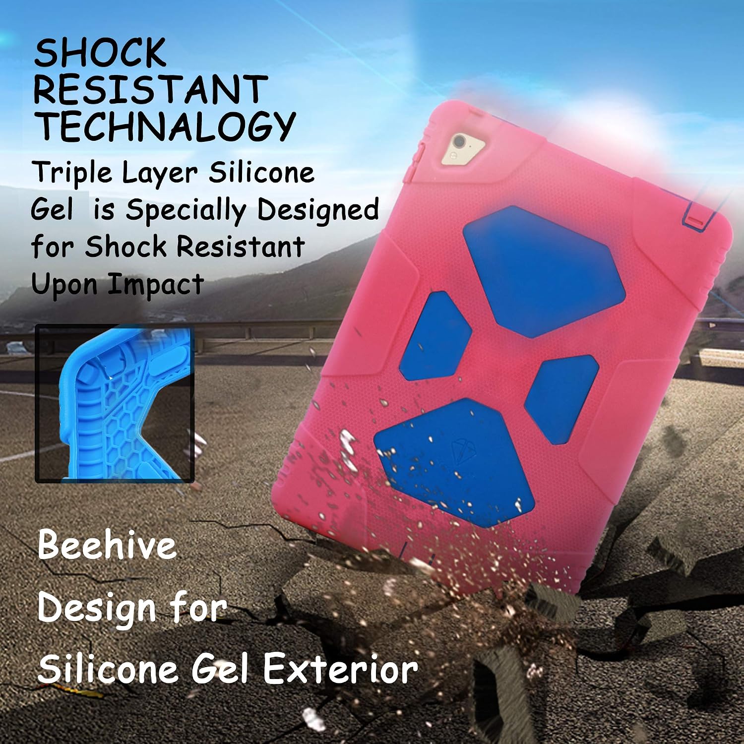 iPad Air 2 Case ACEGUARDER Full Body Protective Premium Soft Silicone Shock Resistant Drop Proof Cover (Pink/Bule)