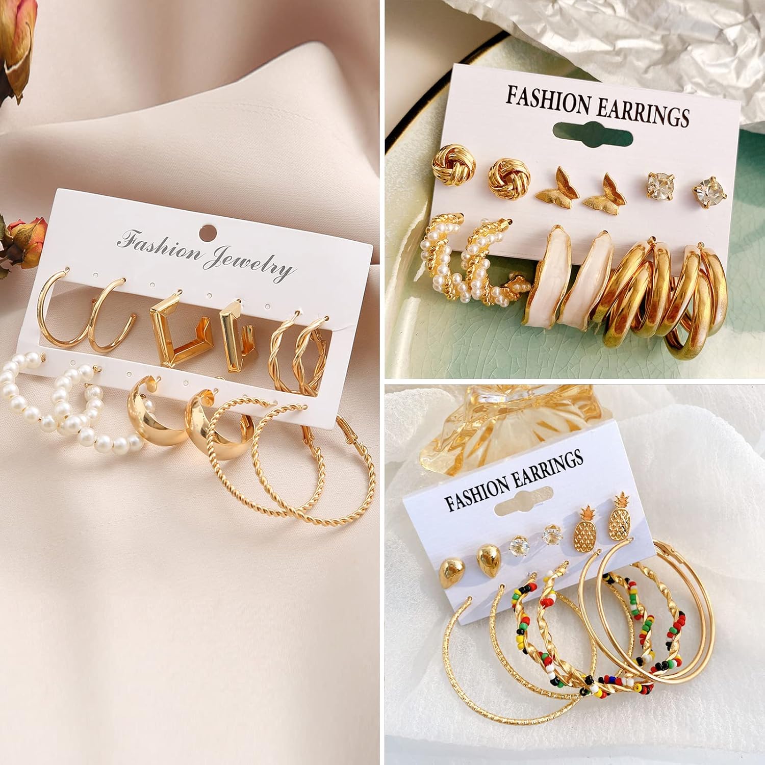34 Pairs Gold Hoop Earrings Set for Women, Fashion Drop Dangle Earring Packs Black Hearts Earrings Multipack Hypoallergenic Earrings for Christmas Gifts - Image 5